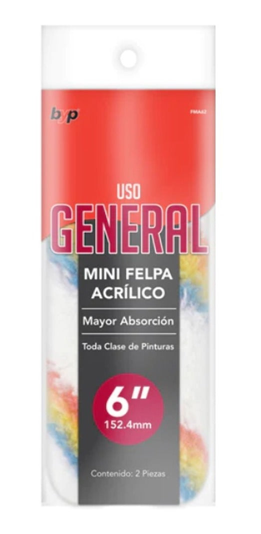 Felpa Acrilico Para Mini Rodillo 6 '' - Byp Colores (pack 2)