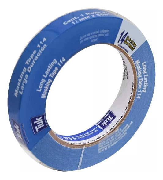 Cinta Azul Masking Tape 12mm- Tuk 114 (50 M) Larga Duración