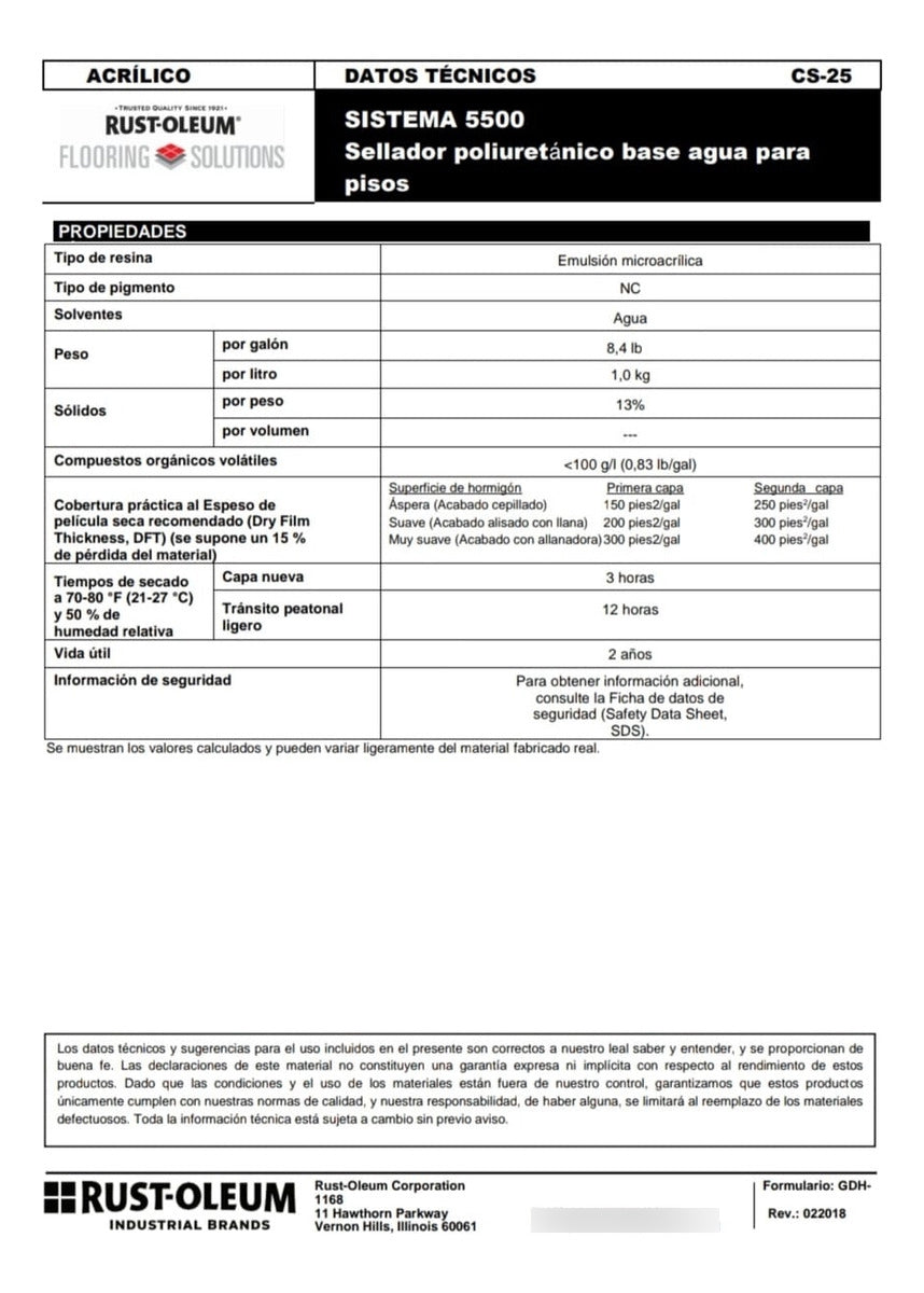 Sistema 5500 Sellador Poliuretanico Base Agua - Rust Oleum