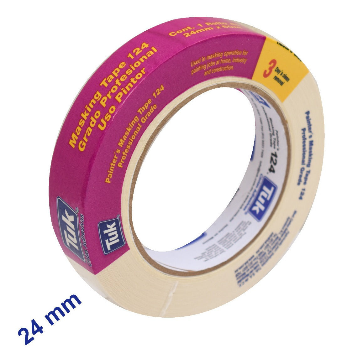 Cinta Masking Tape 24mm- Grado Profesional - Tuk 124 (50 M)