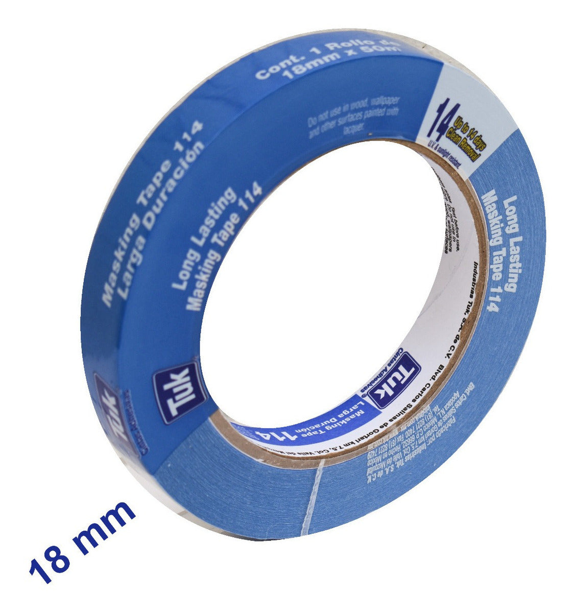 Cinta Azul Masking Tape 18mm- Tuk 114 (50 M) Larga Duración