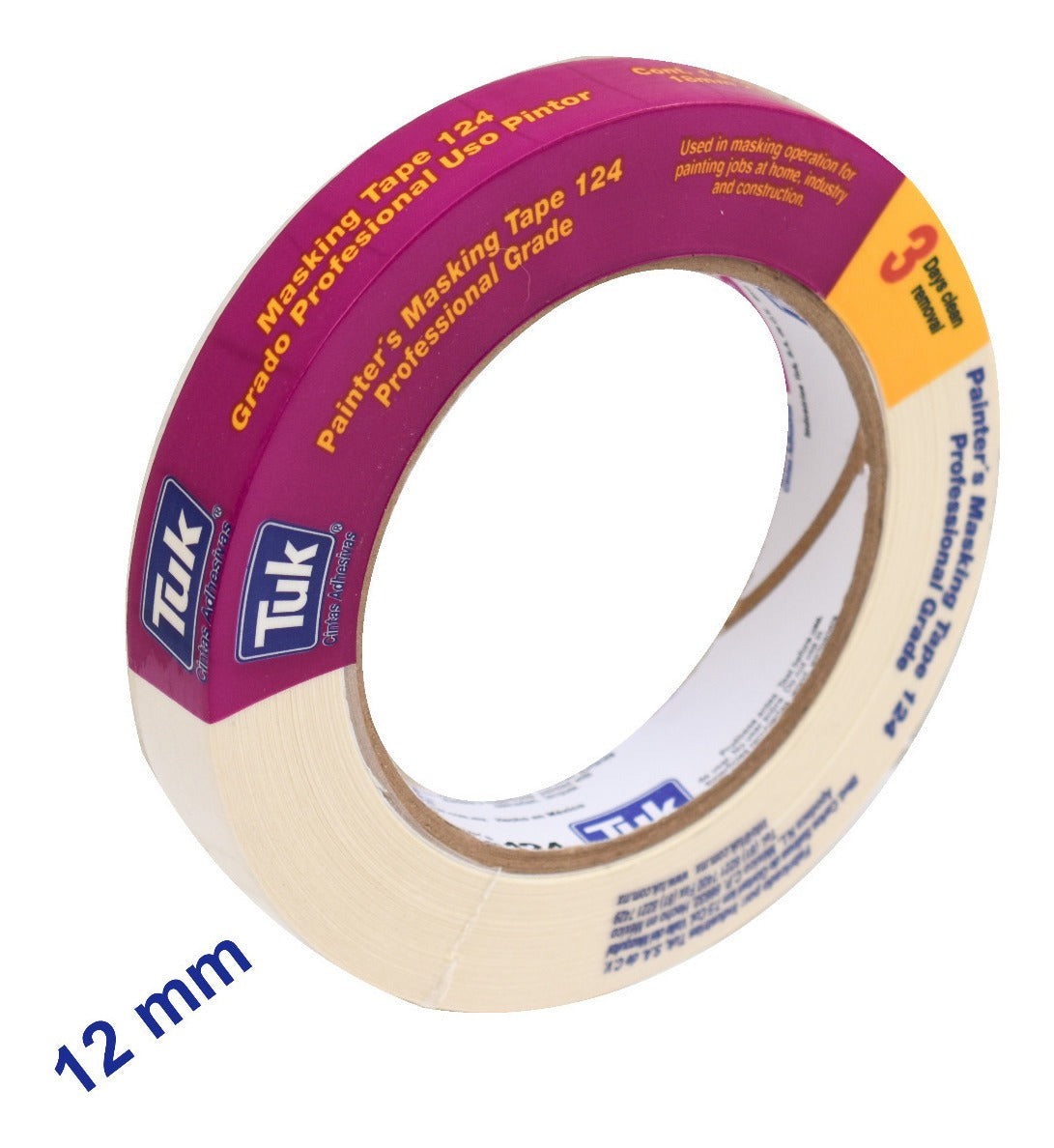 Cinta Masking Tape 12mm- Grado Profesional - Tuk 124 (50 M)