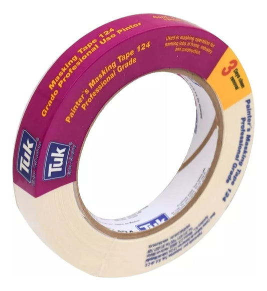 Cinta Masking Tape 18mm- Grado Profesional - Tuk 124 (50 M)