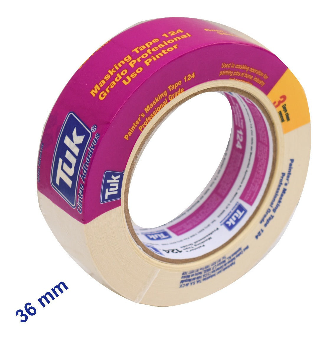 Cinta Masking Tape 36mm- Grado Profesional - Tuk 124 (50 M)